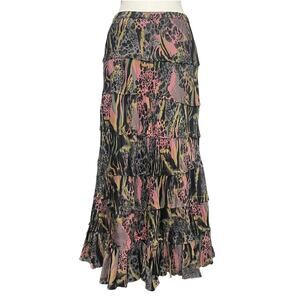 Mix Nouveau New York Tiered Maxi Skirt Pink Animal Print Cotton Blend Size M